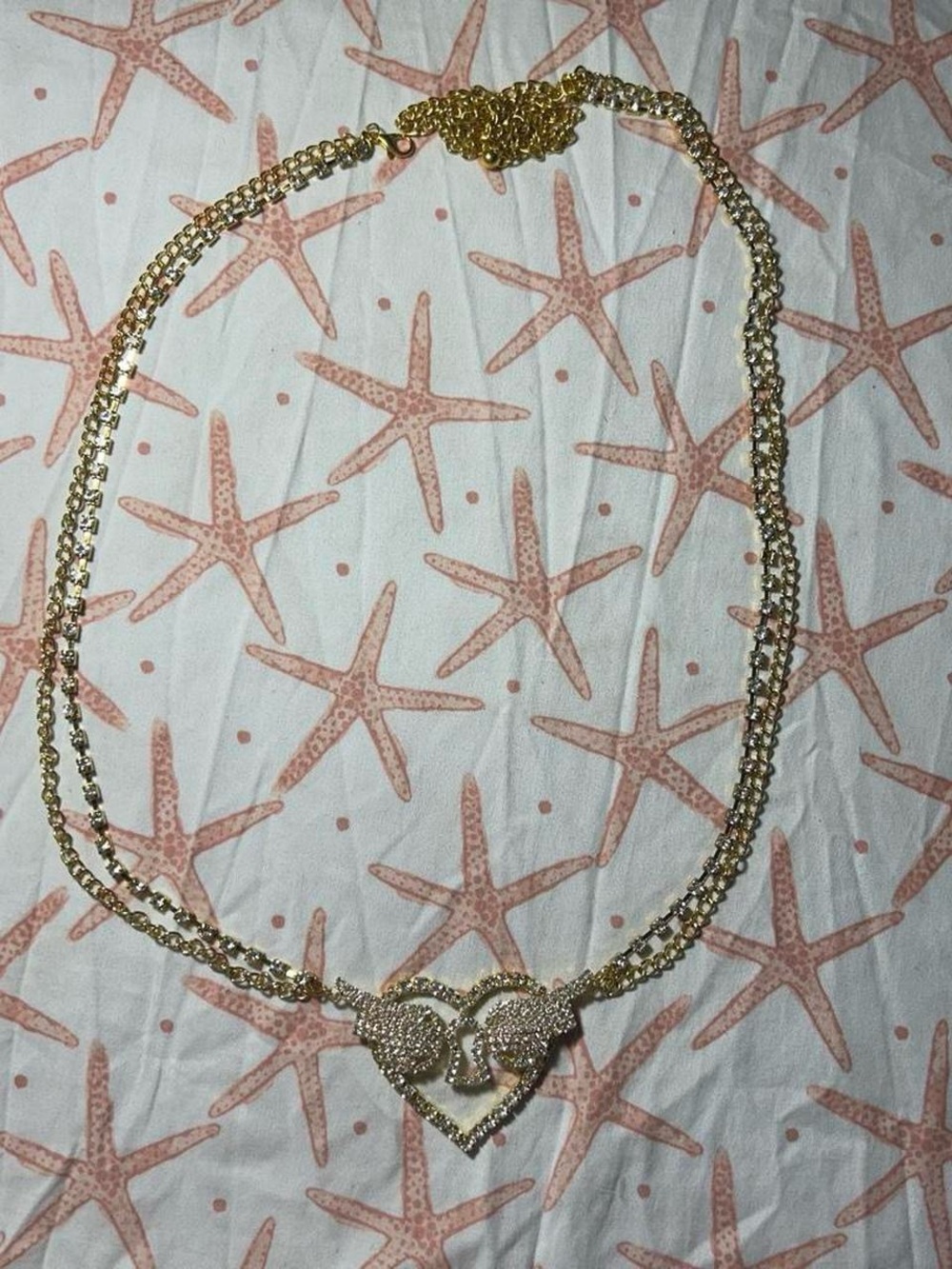 Gold Heart and Angel Wings Pendant Belt with Crystals - Women Accessories